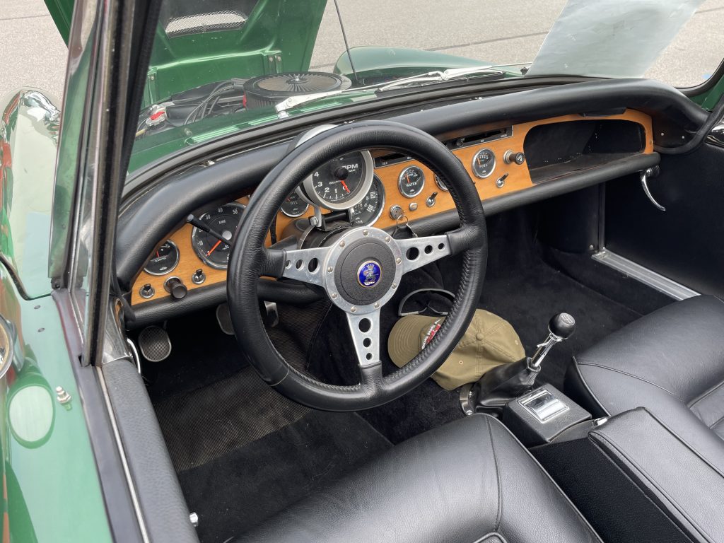 interior cockpit and gauge cluster inside a 1966 sunbeam tiger