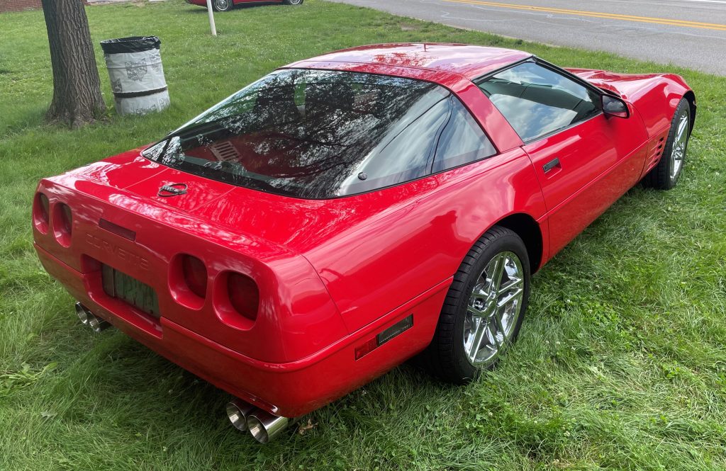 rear quarter shot of a red 1992 chevy corvette c4