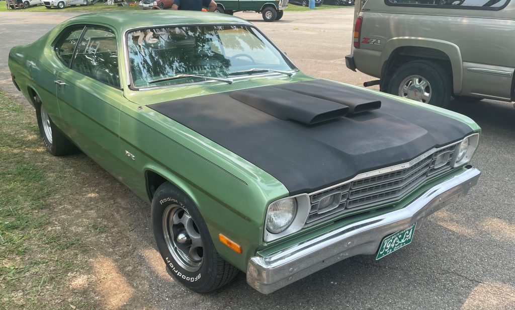 1973 green plymouth duster drag car