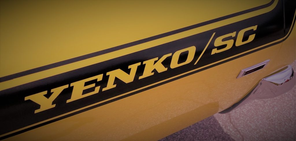 Stylized photo of Yenko SC Decal on the back of a vintage chevelle