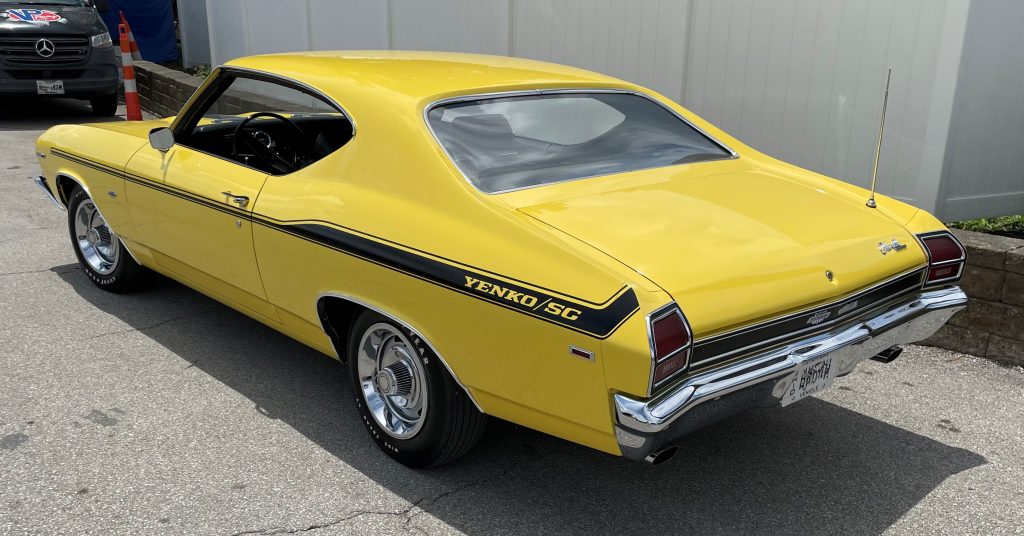 rear quarter view of a yellow 1969 yenko chevelle 427