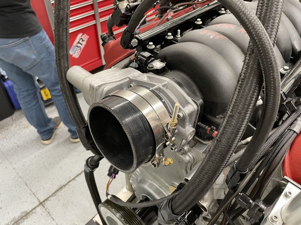 Close up of throttle body on an ls engine intake