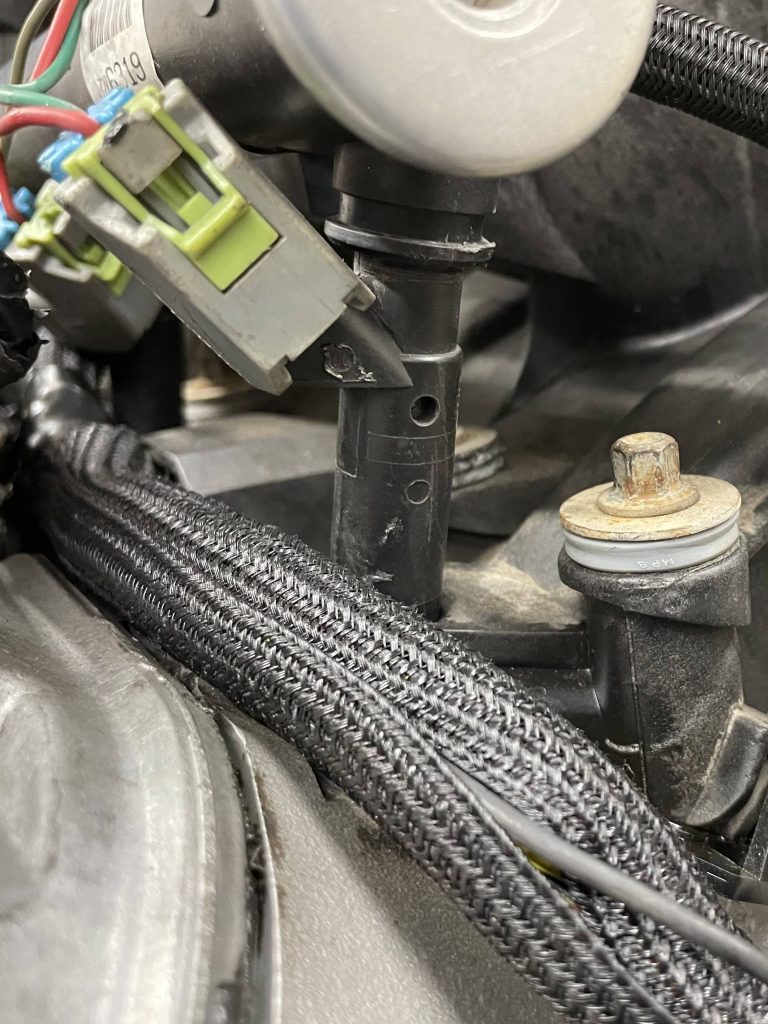 close up of wire loom on an ls engine