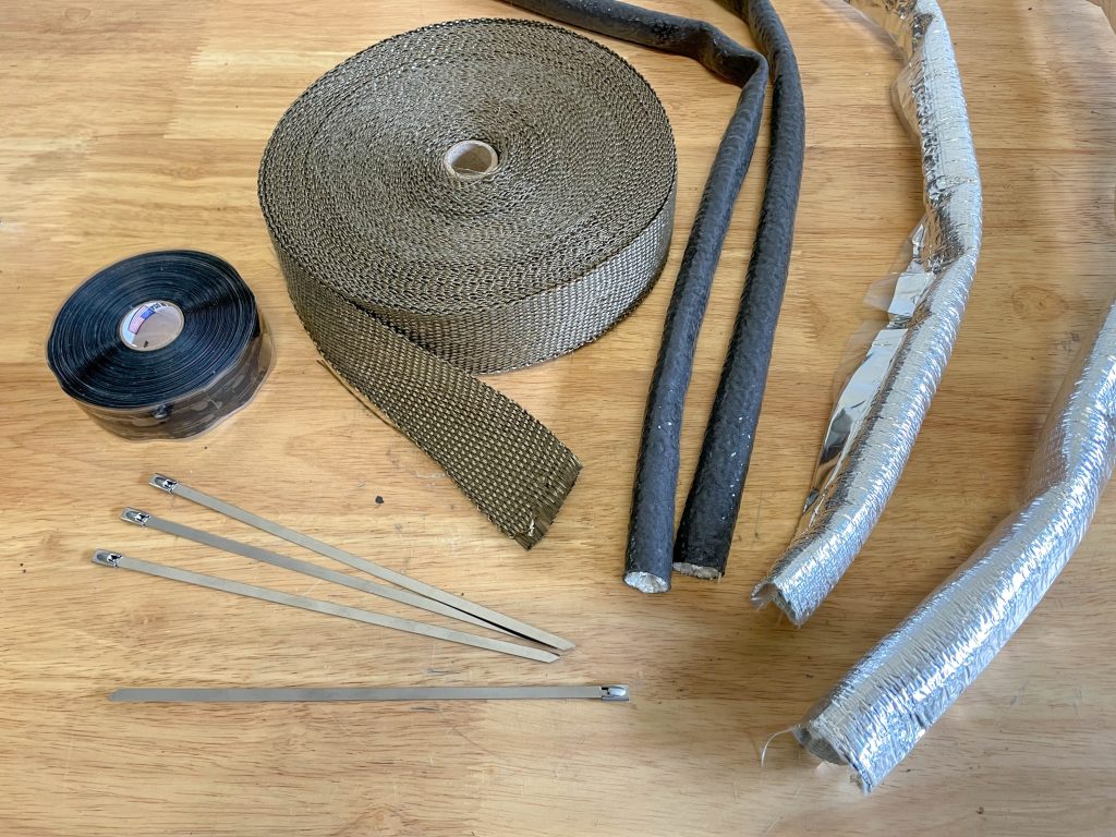 an assortment of heat shield products for an engine
