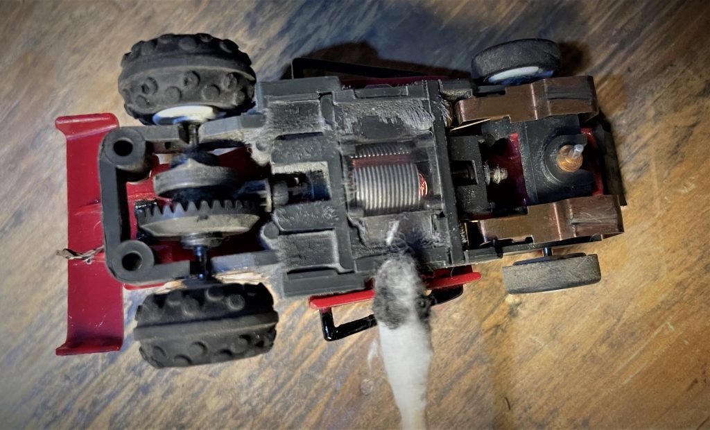 cleaning bottom of a slot car