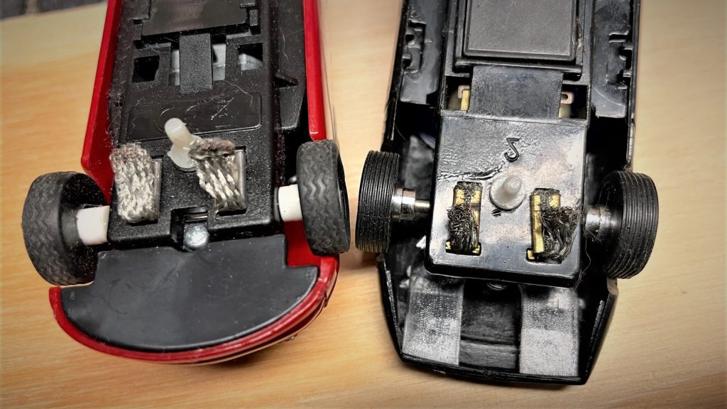 close up of slot car contact braids