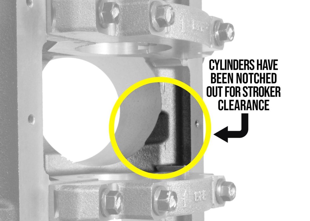 Close up of clearanced engine casting for stroker kit