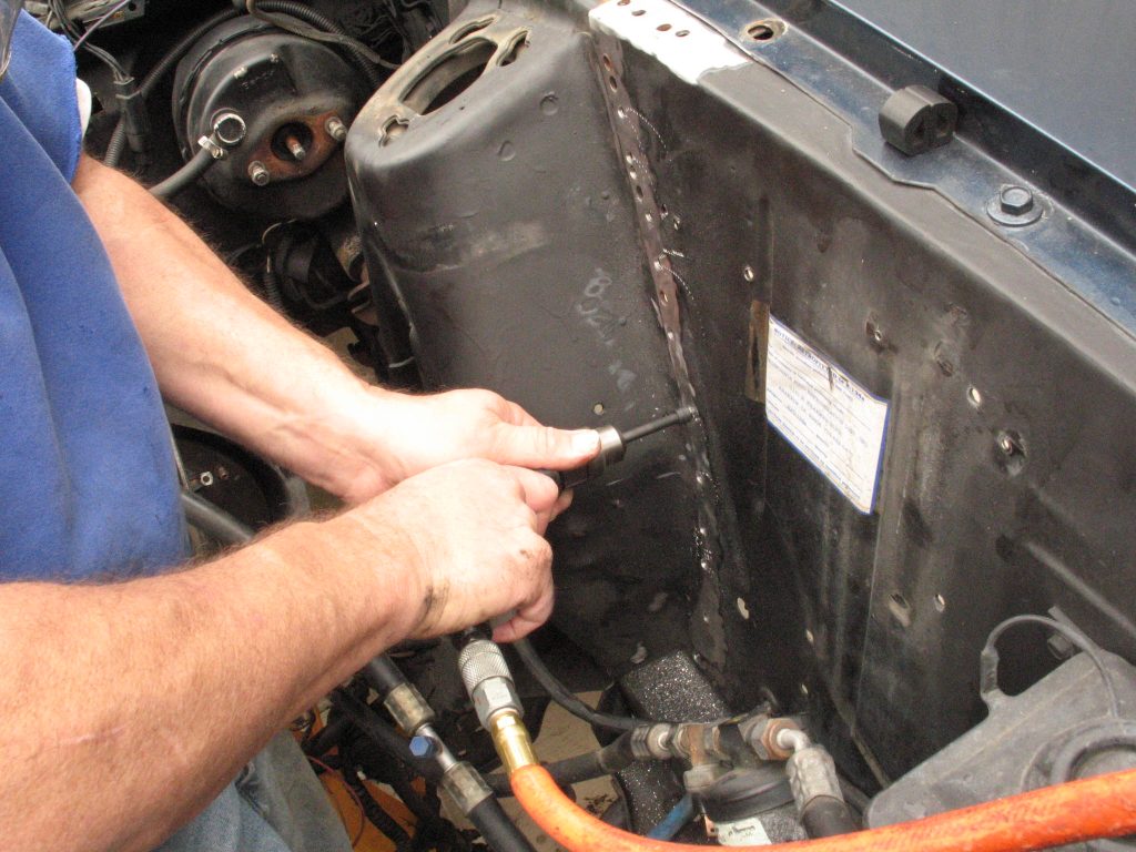 removing spot welds from a vintage mustang shock tower