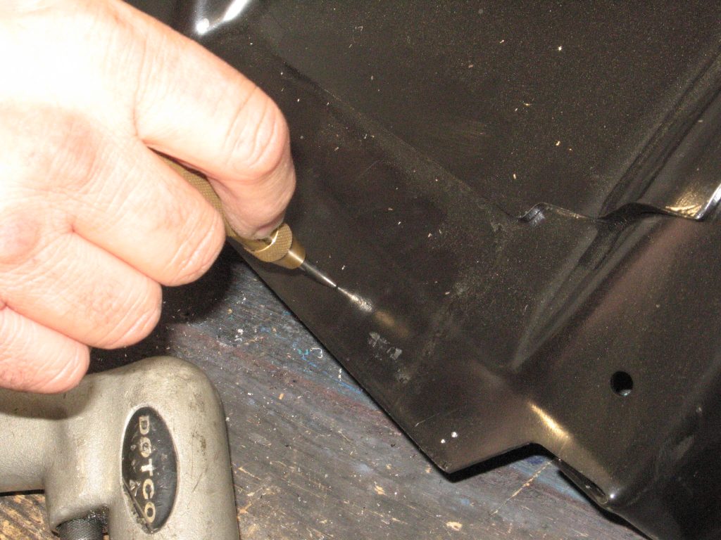 punching marks for welding a mustang shock tower