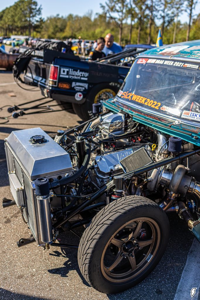 alex taylor's 1955 chevy 210 with clip removed to show engine