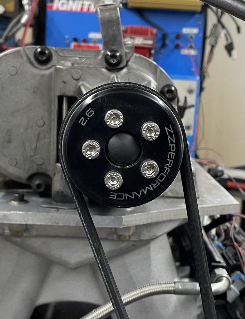 close up of a supercharger pulley