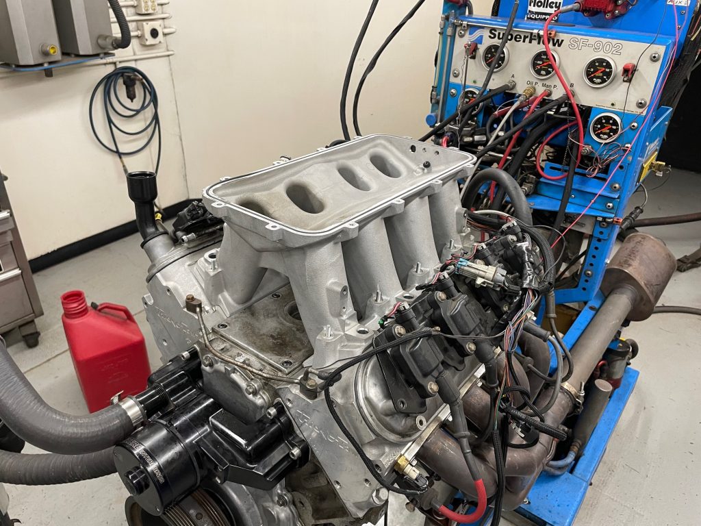 intake manifold on an ls engine with top removed