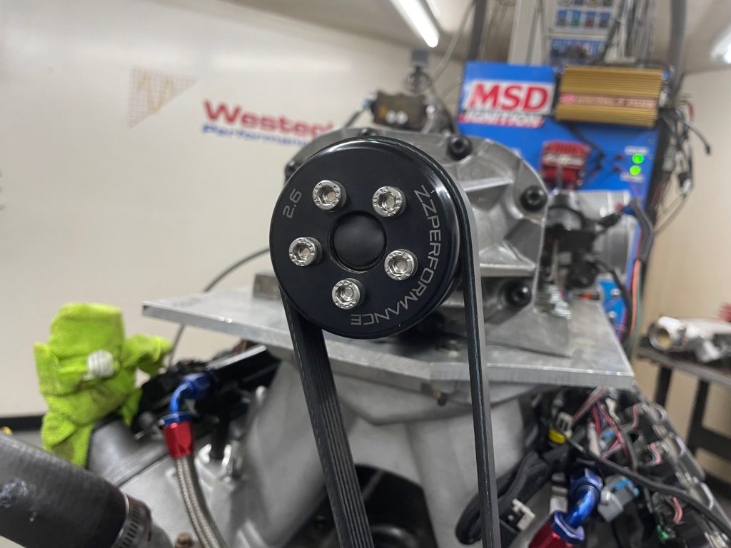 close up of blower pulley installed with belt