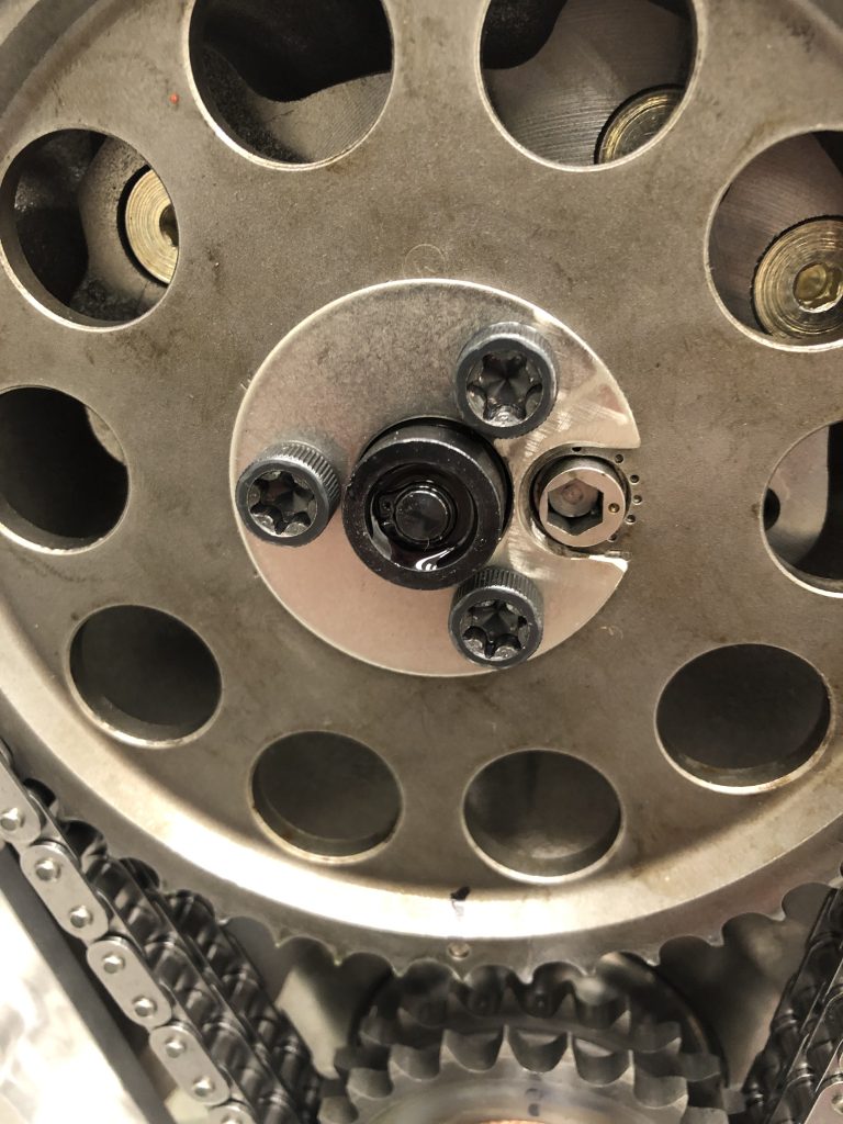 close up of timing gear bolts