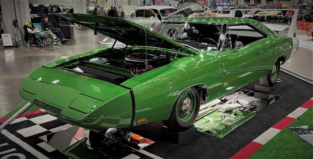 green 1969 dodge charger daytona at car show