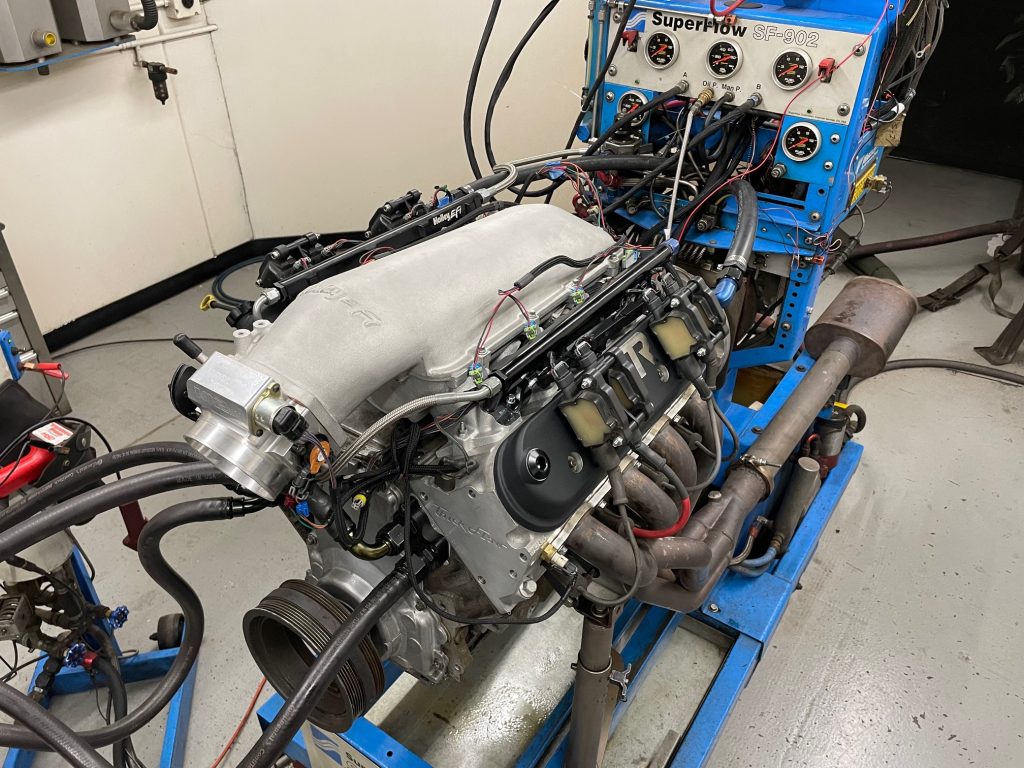 ls engine on a dyno during test run
