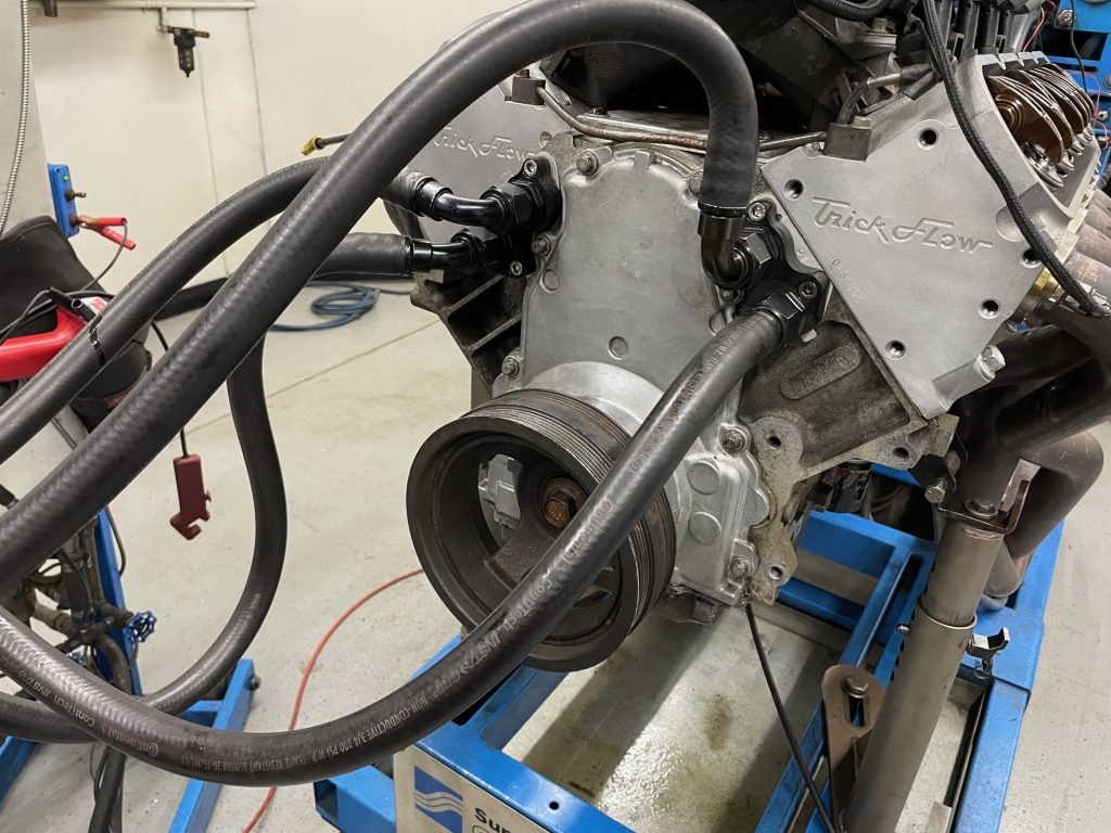 front of an ls engine with coolant lines installed
