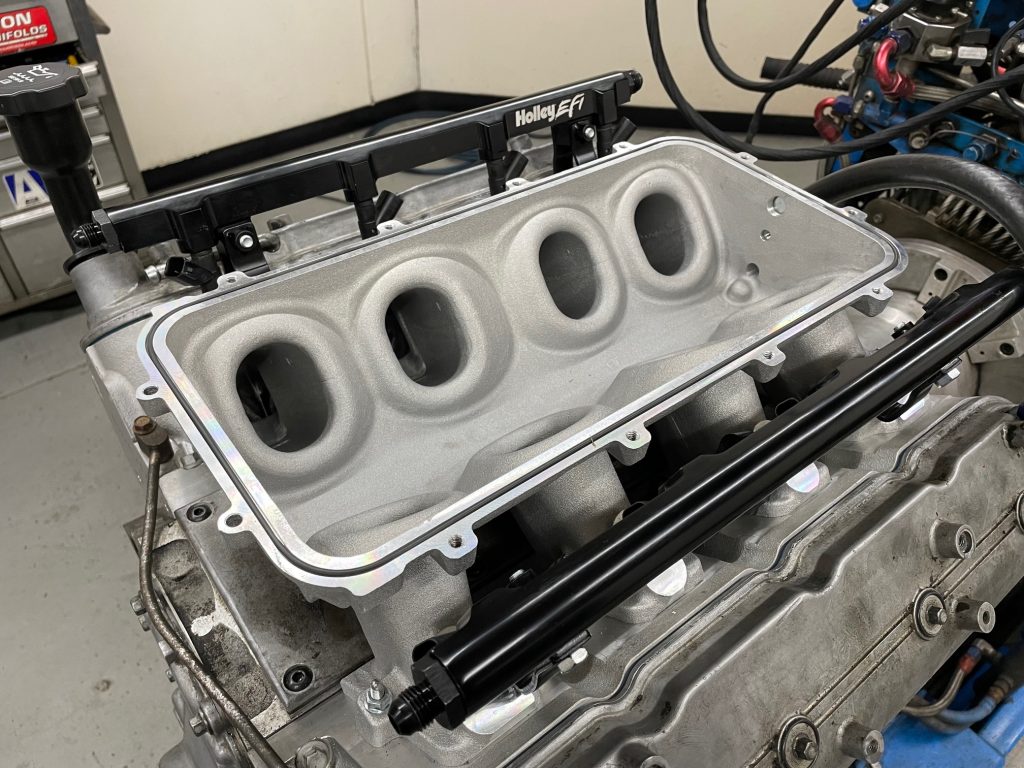 bottom half of an ls intake installed