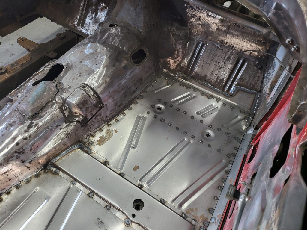 Welded & repaired floor pan in a 1957 ford thunderbird