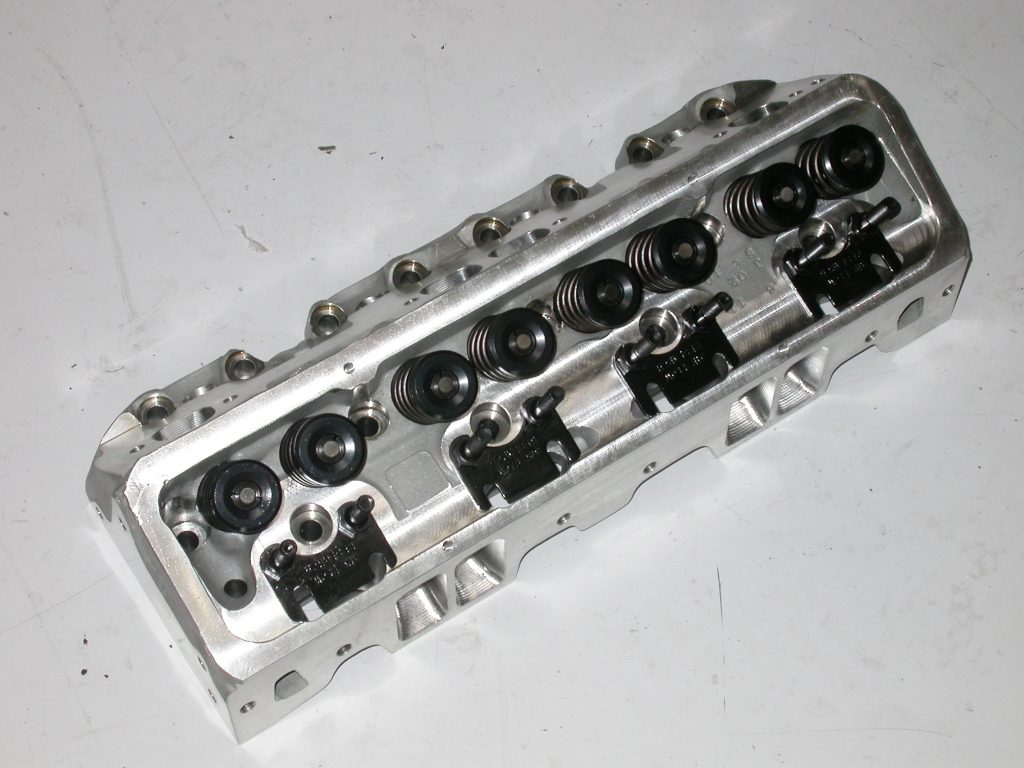 sbc cylinder head on workbench