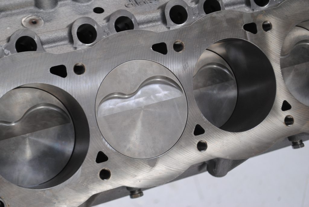 pistons in an engine block