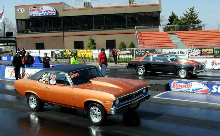 a nova and malibu at summit motorsports drag race track