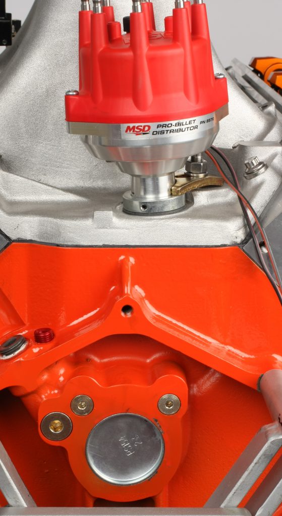 Distributor Shaft Adjustment Hole Plug on Mike Mavrigian 540 CID Big Block Chevy