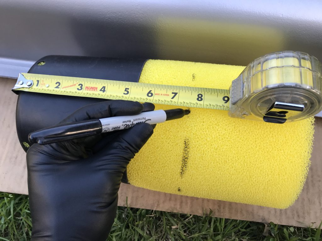 marking trim line for fuel pump baffle foam