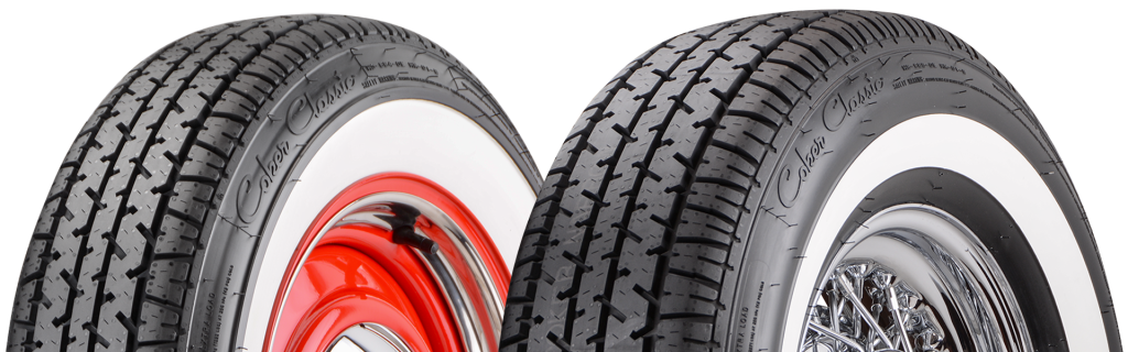 top half of a pair of vintage whitewall tires