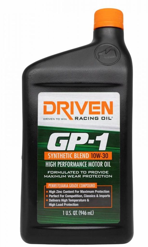 a quart bottle of driver GP-1 synthetic race engine oil