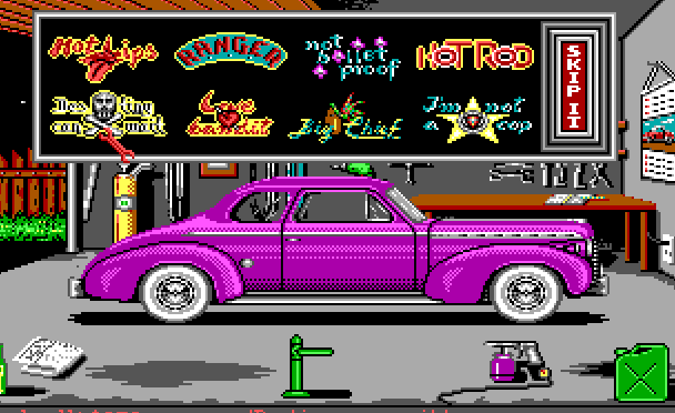 chevy in garage in street rod video game on PC