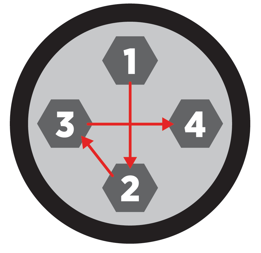 4 lug nut wheel tightening sequence diagram