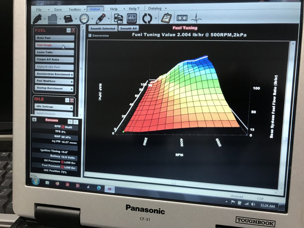 engine air fuel map displayed on a computer screen