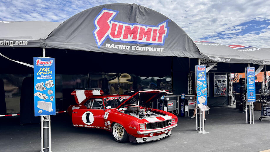 big red camaro at summit racing booth during 2024 nhra nationals