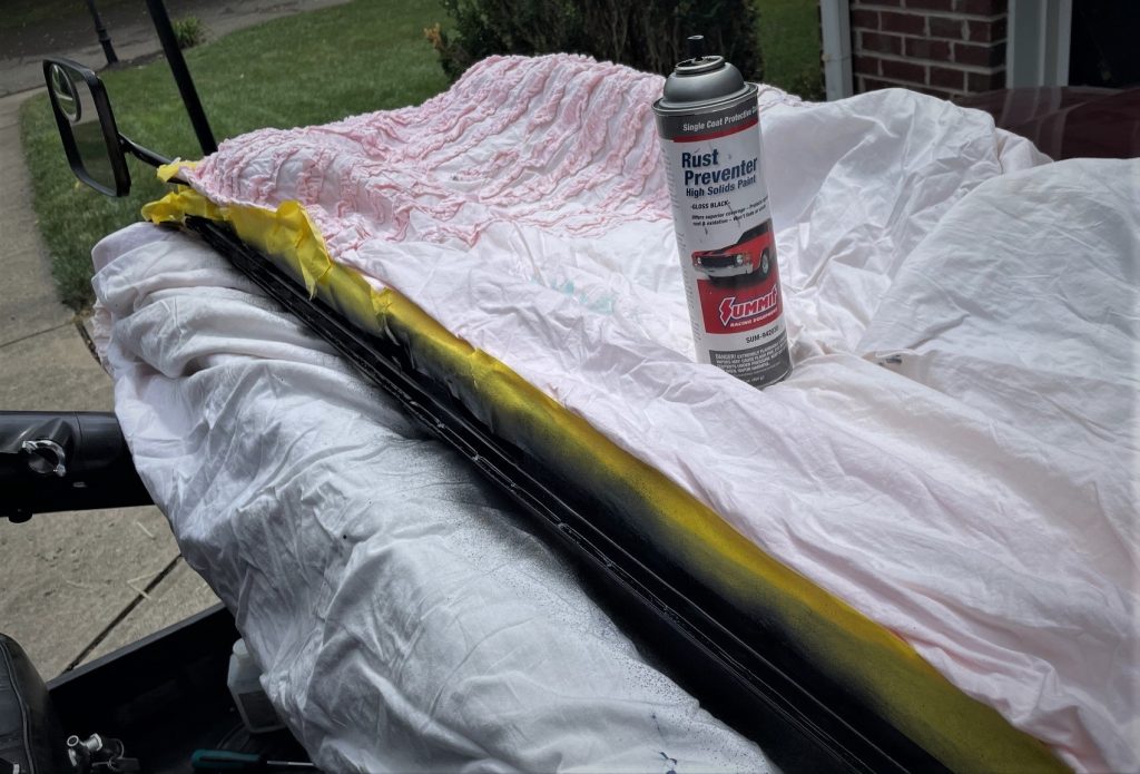Jeep windshield frame masked and painted